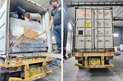 Se cargó el primer contenedor de equipos de espuma de esponja completamente a...